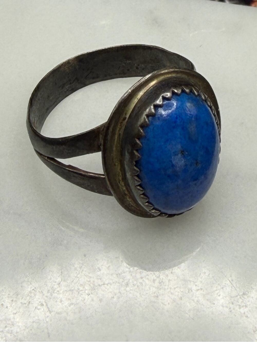 925 Sterling silver Lapis Blue Ring Signed Size 7.5  #S02